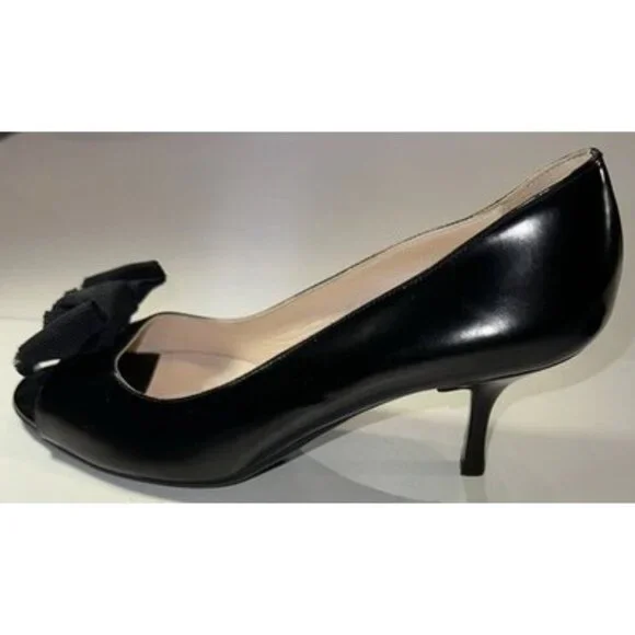 Prada Women's Open Toe Classic Pumps Patent Leather Black Size 6 - Picture 4 of 10